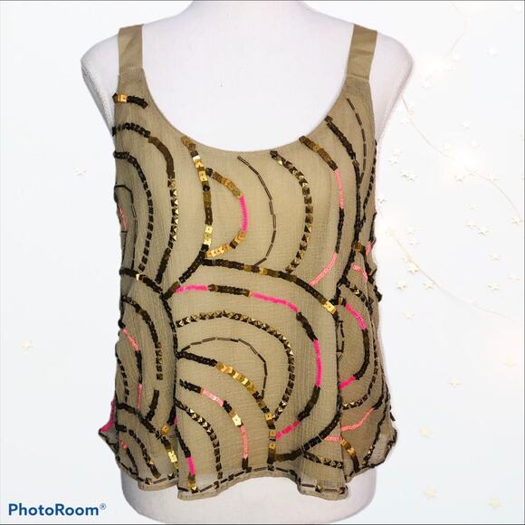 SALE! New Free People Tan Sequin Camisole Top XS - Picture 2 of 10